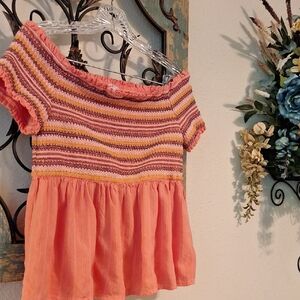 Taylor & Sage Orange Smocked Peplum Blouse. Size XL